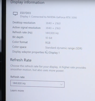 Une capture d'écran de la vidéo du moniteur Spectrum d'Eve fonctionnant à 4K 144 Hz. (Image via Eve Devices)