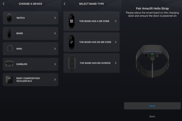 L'Amazfit Helio Strap a été repéré dans l'application Zepp (captures d'écran ci-dessus). (Source de l'image : Zepp app)