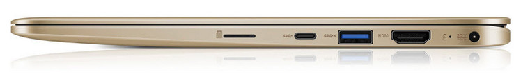 Côté droit : lecteur de carte (micro SD), 2 USB 3.1 gen 1 (1 type C, 1 type A), HDMI, entrée secteur.
