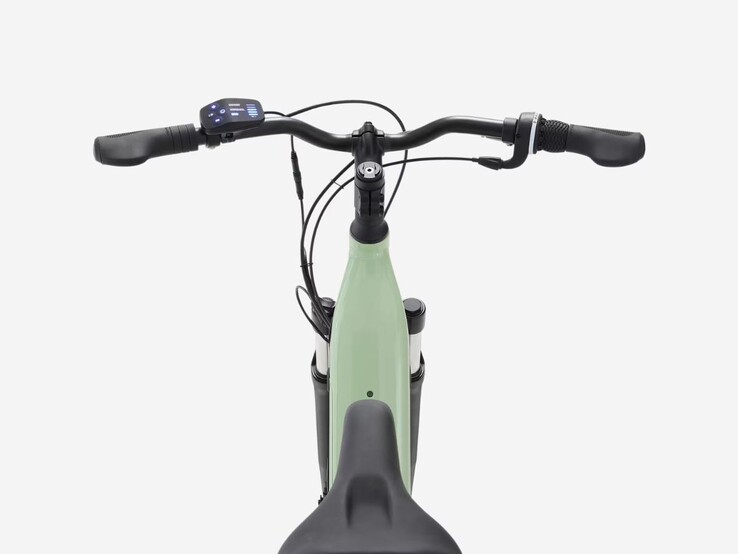 Le vélo hybride électrique Rockrider E-ACTV 100 à cadre bas de Decathlon en vert amande