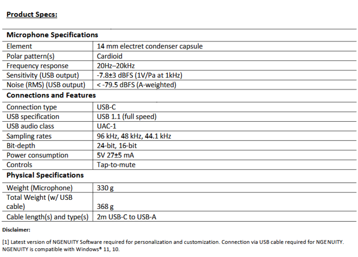 HyperX SoloCast 2 specs (image source : HP)