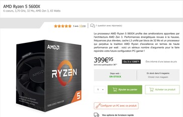 Le AMD Ryzen 5 5600X est vendu au prix de 400 euros (~$470) sur www.materiel.net