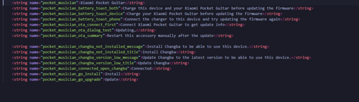 Chaînes indiquant que la Xiaomi Pocket Guitar nécessite un appairage avec l’application Changba pour fonctionner