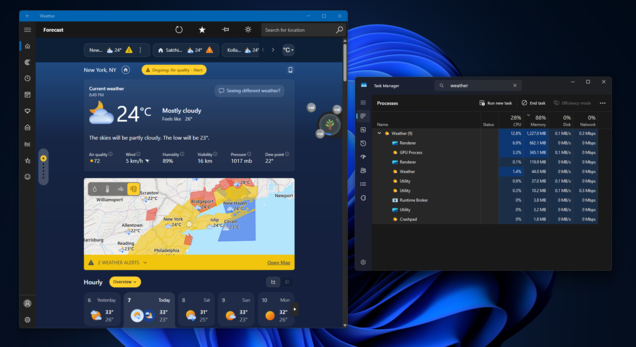 L'application Météo de Windows 11 consomme plus d'1 Go de RAM.