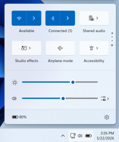 La nouvelle vignette « Audio partagé » dans le panneau des paramètres rapides de Windows 11.