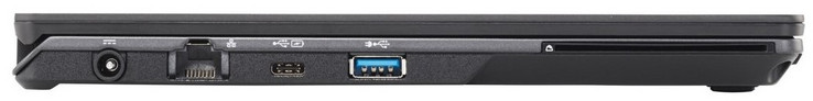 Côté gauche : entrée secteur, Gigabit-LAN, 1 USB C 3.1, USB 3.0, lecteur de carte à puce.