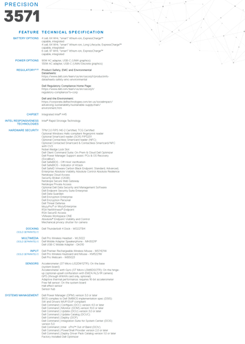 Dell Precision 3570 - Spécifications - Contd. (Source : Dell)