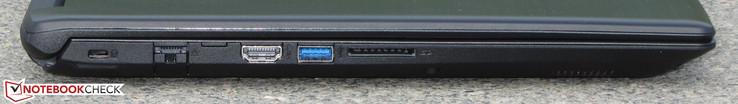 Côté gauche : verrou de sécurité Kensington, Ethernet gigabit, HDMI, USB A 3.1 Gen 1, lecteur de carte SD.