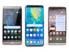 De gauche à droite : Huawei Mate 9, Mate 20 Pro et Mate 10 Pro.
