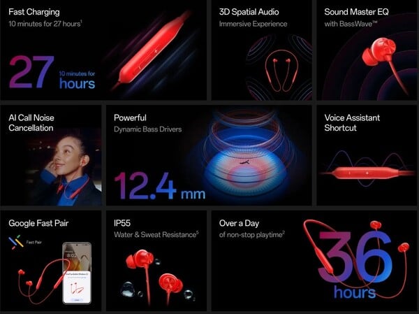 Le OnePlus Bullets Wireless Z3 dispose d'un système audio spatial et de quatre préréglages audio. (Source de l'image : OnePlus)