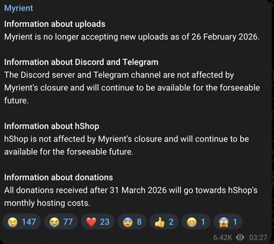 Les téléchargements vers Myrient ne seront plus possibles.