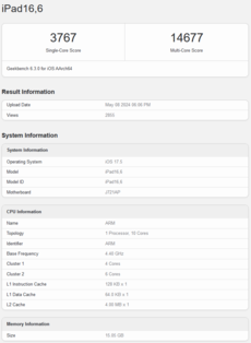 Apple Performances du processeur M4 sur Geekbench (image via Geekbench)