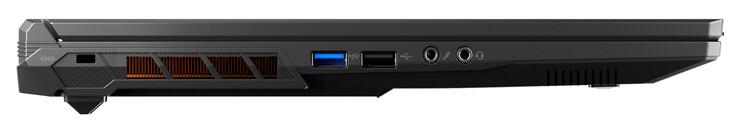 Côté gauche : emplacement pour un verrou de câble, USB 3.2 Gen 1 (USB-A), USB 2.0 (USB-A), entrée micro, combo audio