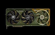 La ROG Astral GeForce RTX 5080 est disponible en vert et en or, comme la tenue du Tueur de l'Apocalypse. (Source de l'image : Asus/Bethesda