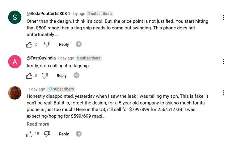 Top 3 des commentaires de la vidéo de PhoneArena sur Nothing Phone (3)