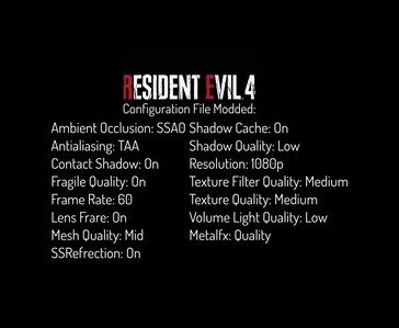 Paramètres graphiques de Resident Evil 4 utilisés pour le test de jeu sur iPhone 18 Pro Max et iPhone 17 Pro Max.