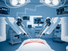 Image illustrative du robot chirurgical au travail (Source de l&#039;image : image générée par l&#039;IA)