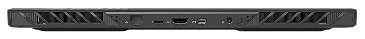 Arrière : Gigabit Ethernet (2,5 GBit/s), Thunderbolt 4 (USB-C ; Power Delivery), HDMI 2.1, Mini Displayport 1.4, connexion électrique