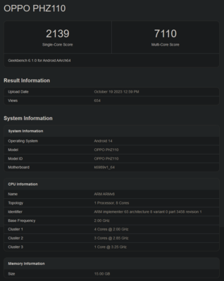 Score Geekbench du Dimensity 9300 (image via Geekbench)