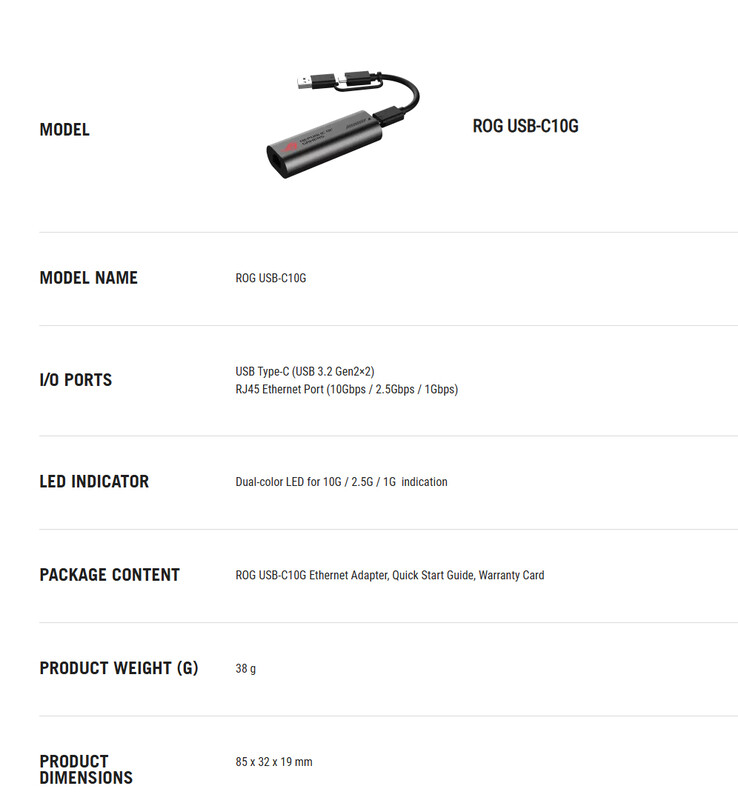 Caractéristiques techniques complètes du ROG USB-C10G