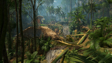 Une image montrant un village dans l'enfer vert. (Source de l'image : Steam)