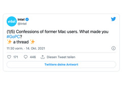 La campagne de marketing d&#039;Intel sur les médias sociaux contreApple s&#039;est retournée contre elle (Image : Intel / Twitter)