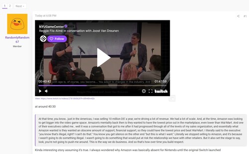 Interview de Reggie Fils-Aimé avec commentaires d'Amazon affichés