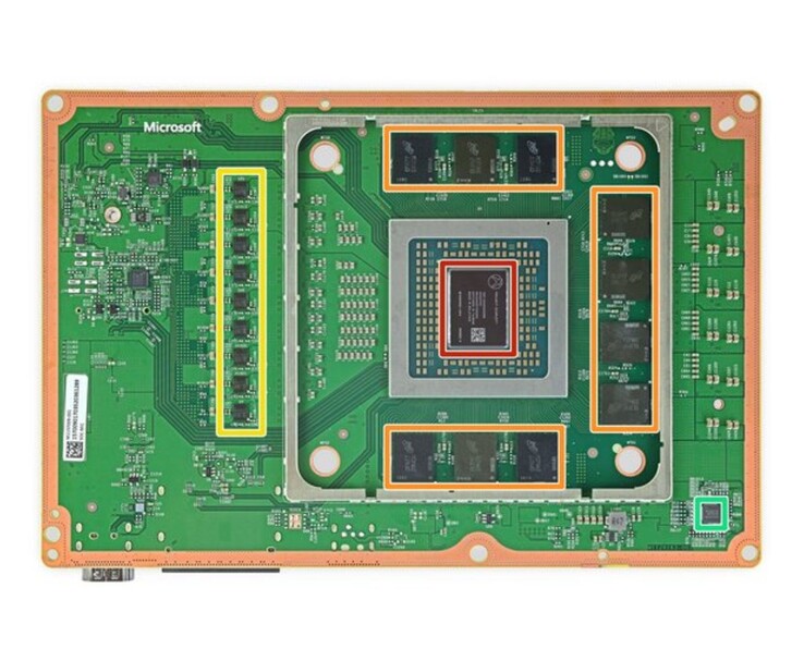 Carte mère de la Xbox Series X montrant l'APU AMD au centre (Image source : iFixit)