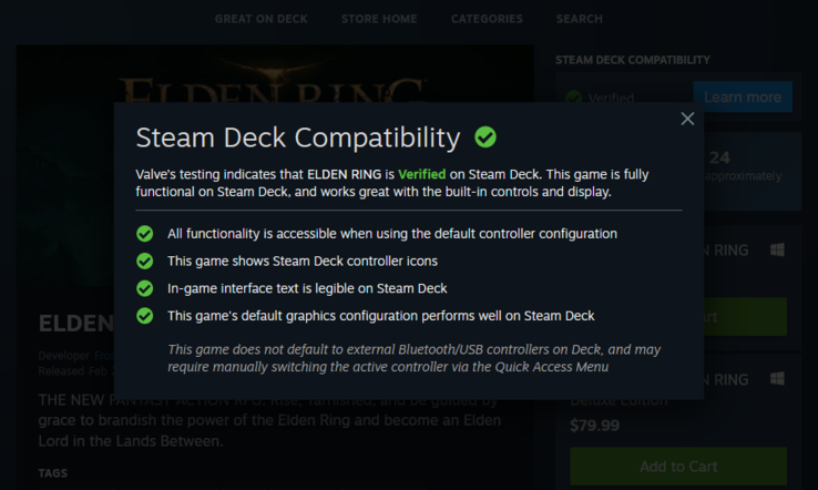 Elden Ring est vérifié par Steam Deck. (Image source : @Wario64)