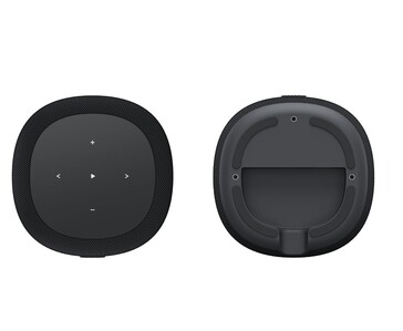 Commandes tactiles de la WiiM Sound Lite sur le panneau supérieur et zone de montage inférieure (Source d'image : WiiM)