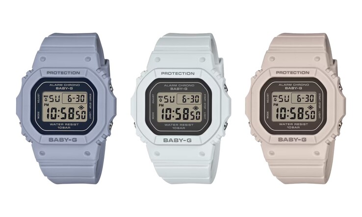 De gauche à droite : les montres Casio BGD-565FG-2B, BGD-565FG-2C et BGD-565FG-5