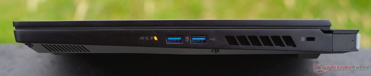 À droite : voyants lumineux, 2x USB-A 3.2, verrou Kensington
