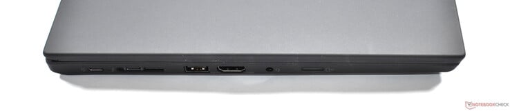 à gauche : 2x Thunderbolt 4, miniEthernet, USB A 3.1 Gen 1, HDMI 2.0, audio 3.5mm, microSD