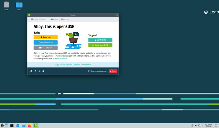 Capture d'écran d'une installation récente de Leap 15.5 avec KDE Desktop (Image : openSUSE).