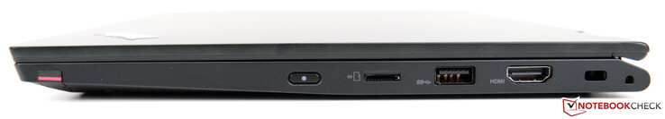 Côté droit : ThinkPad Pen Pro, entrée secteur, lecteur de carte micro SD, USB A 3.1, HDMI 1.4b, verrou de sécurité Kensington.
