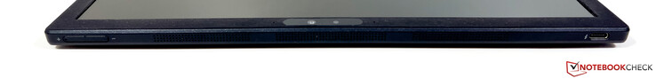 A gauche : Volume, USB-C 4.0 avec Thunderbolt 4 (40 Gb/s, DisplayPort ALT mode 1.4, Power Delivery)