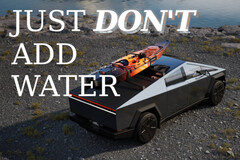 Elon Musk a présenté le Cybertruck comme étant capable de fonctionner temporairement comme un bateau, mais le camion semble avoir du mal à garder son intérieur au sec sous la pluie. (Source de l'image : Tesla - édité)