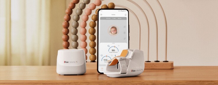 Le système de surveillance des bébés Stork Vitals de Masimo est livré avec un chausson, un concentrateur et une application pour smartphone. (Source : Masimo)