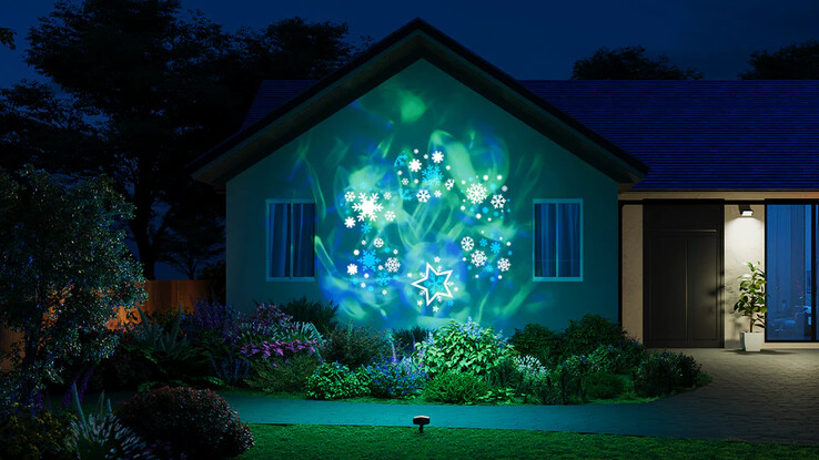 Le projecteur de décoration extérieure Govee propose des images thématiques sur un fond coloré. (Source de l'image : Govee)