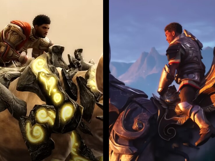 Comparaison entre Guild Wars 2 (à gauche) et Guild Wars 3 (à droite).