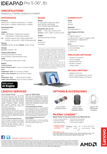 Lenovo IdeaPad Pro 5 16 - Spécifications. (Source : Lenovo)