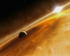 Illustration d'un artiste représentant une étoile et une planète.