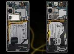 Les Sony Xperia 1 VI (à gauche) et Xperia 1 V (à droite) montrent l&#039;espace occupé par la batterie. (Source de l&#039;image : WekiHome/Unsplash - édité)
