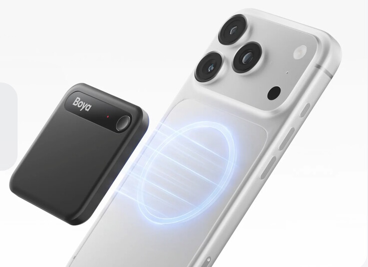 L’enregistreur de réunion avec IA Boya Notra Neo est livré avec un support magnétique compatible MagSafe.