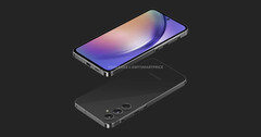 Un rendu du &quot;Galaxy A55&quot;. (Source : OnLeaks x MySmartPrice)