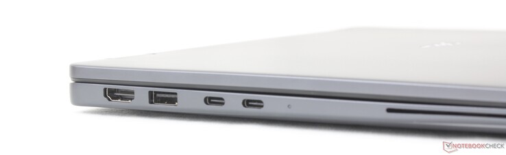 À gauche : HDMI 2.1, USB-A 3.2 Gen. 1 (5 Gbps), 2 ports USB-C Thunderbolt 4 avec DisplayPort 2.1 + Power Delivery