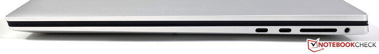 À droite : 2x Thunderbolt 4 (USB-C 4.0 avec 40 Go/s, Power Delivery, DisplayPort), lecteur de cartes SDXC, stéréo 3,5 mm