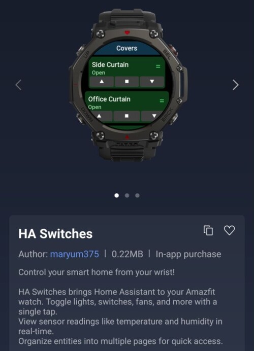 L'application Zepp Mini de HA Switches pour les smartwatches Amazfit