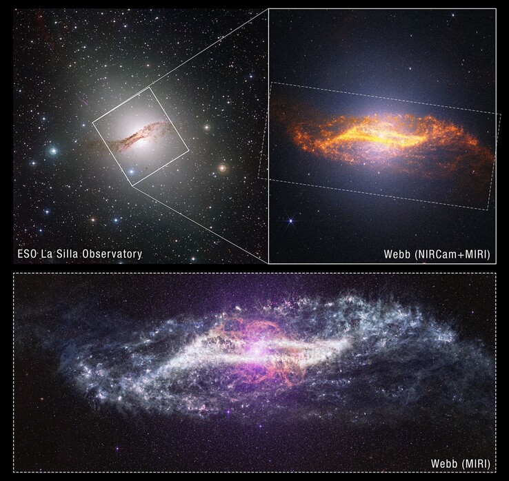 Une image de la galaxie Centaurus A obtenue à l'aide de différents instruments.