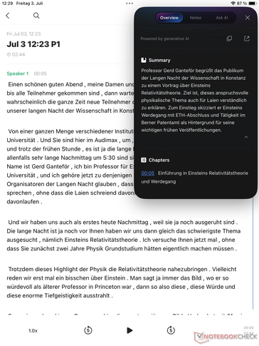 Une lecture en allemand a été enregistrée mot pour mot, puis corrigée de manière appropriée par l'IA.